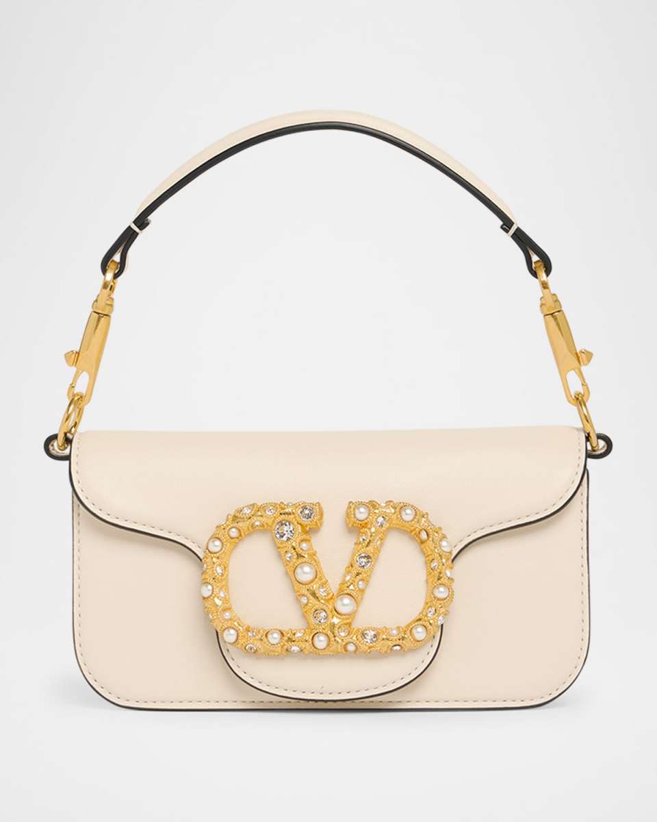 Loco Studded VLOGO Small Leather Shoulder Bag